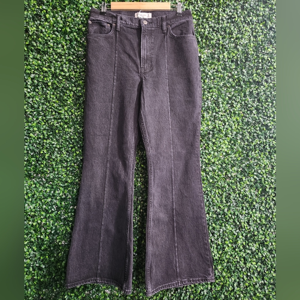 Vtg Abercrombie & Fitch Women's High Rise BlackFlare Wide Leg Jean Size 29/8